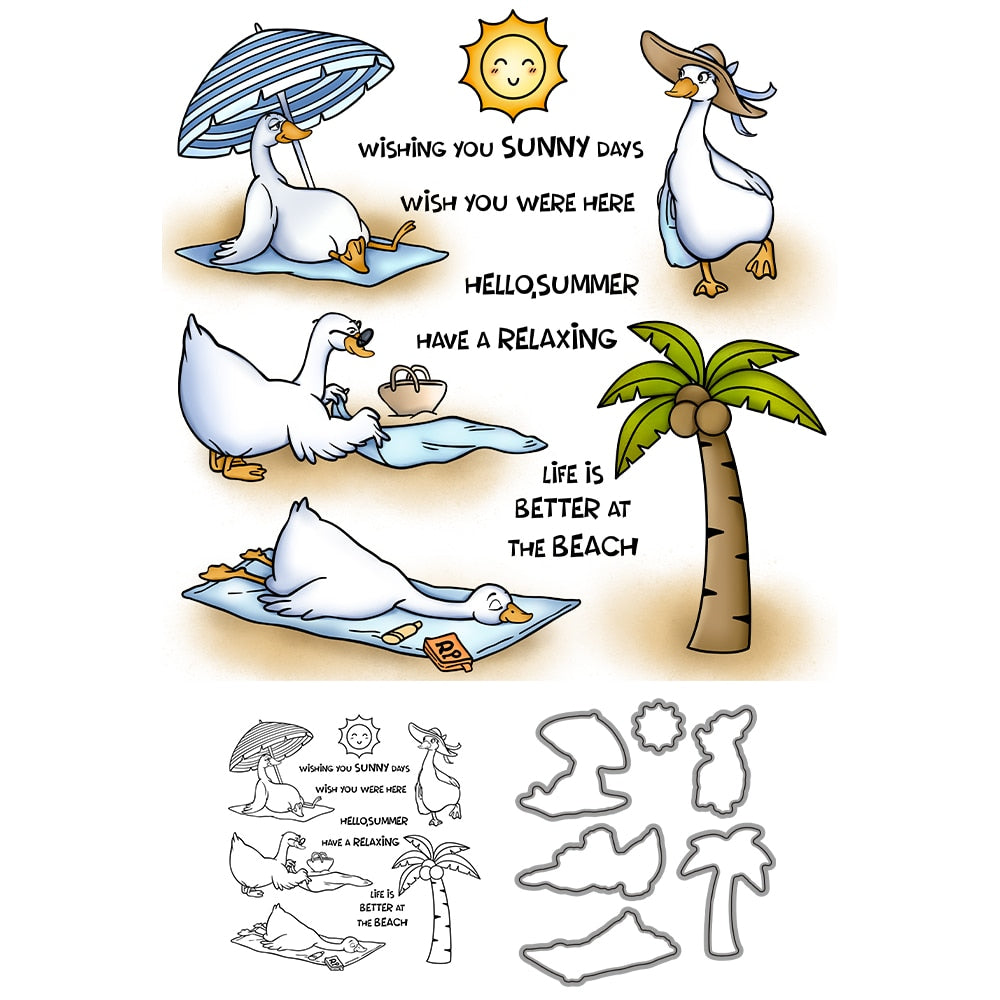 Comical Geese on Holiday Transparent Stamp and Die Set