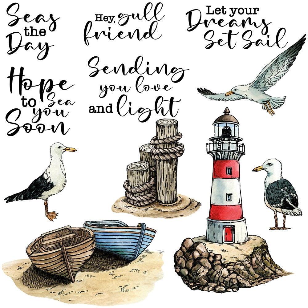 Cute Seagull/Lighthouse Transparent Stamps, Stamp and Die Set (please order items separately)