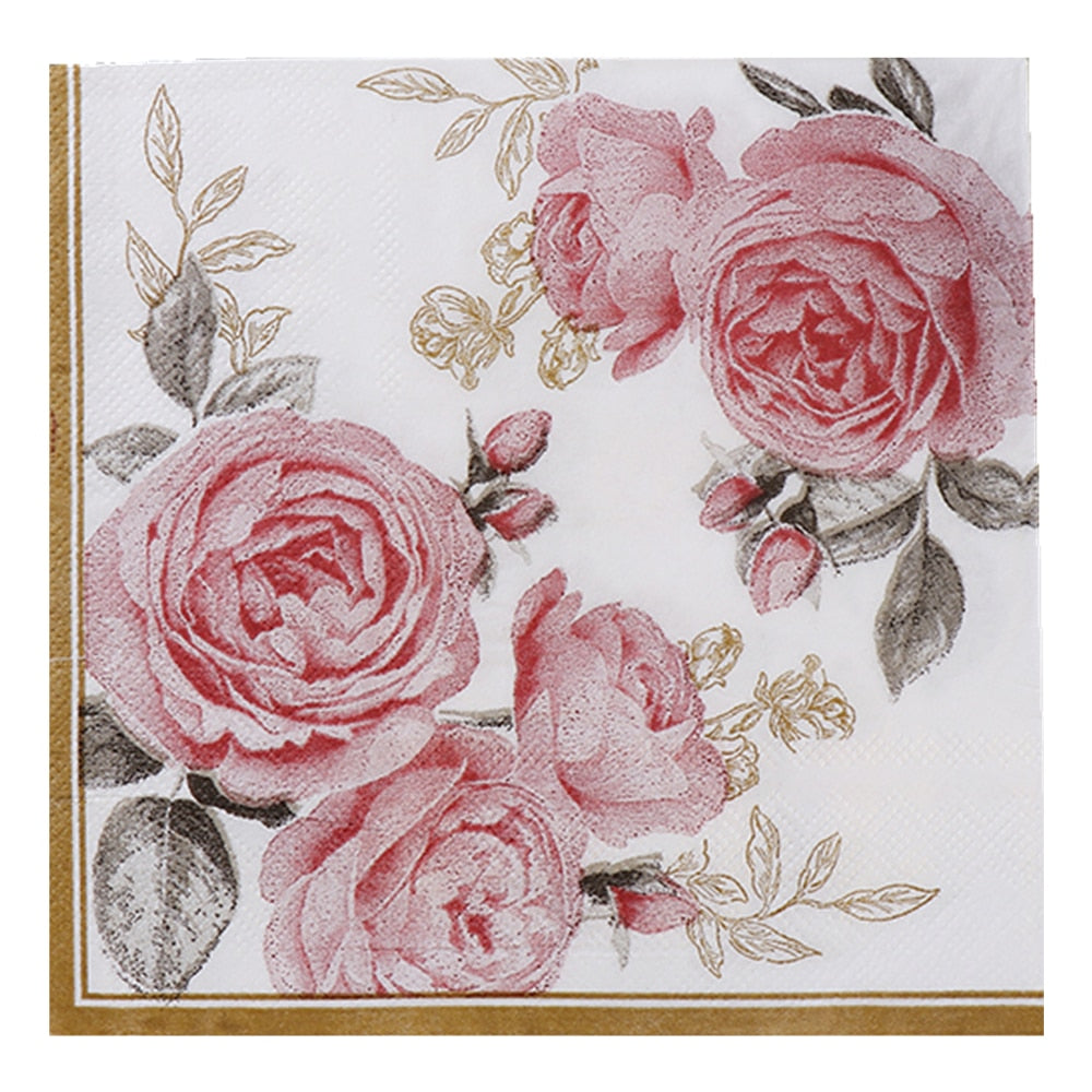 Pink Rose Decoupage Papers, 33 cm x 33 cm, 20 Pieces