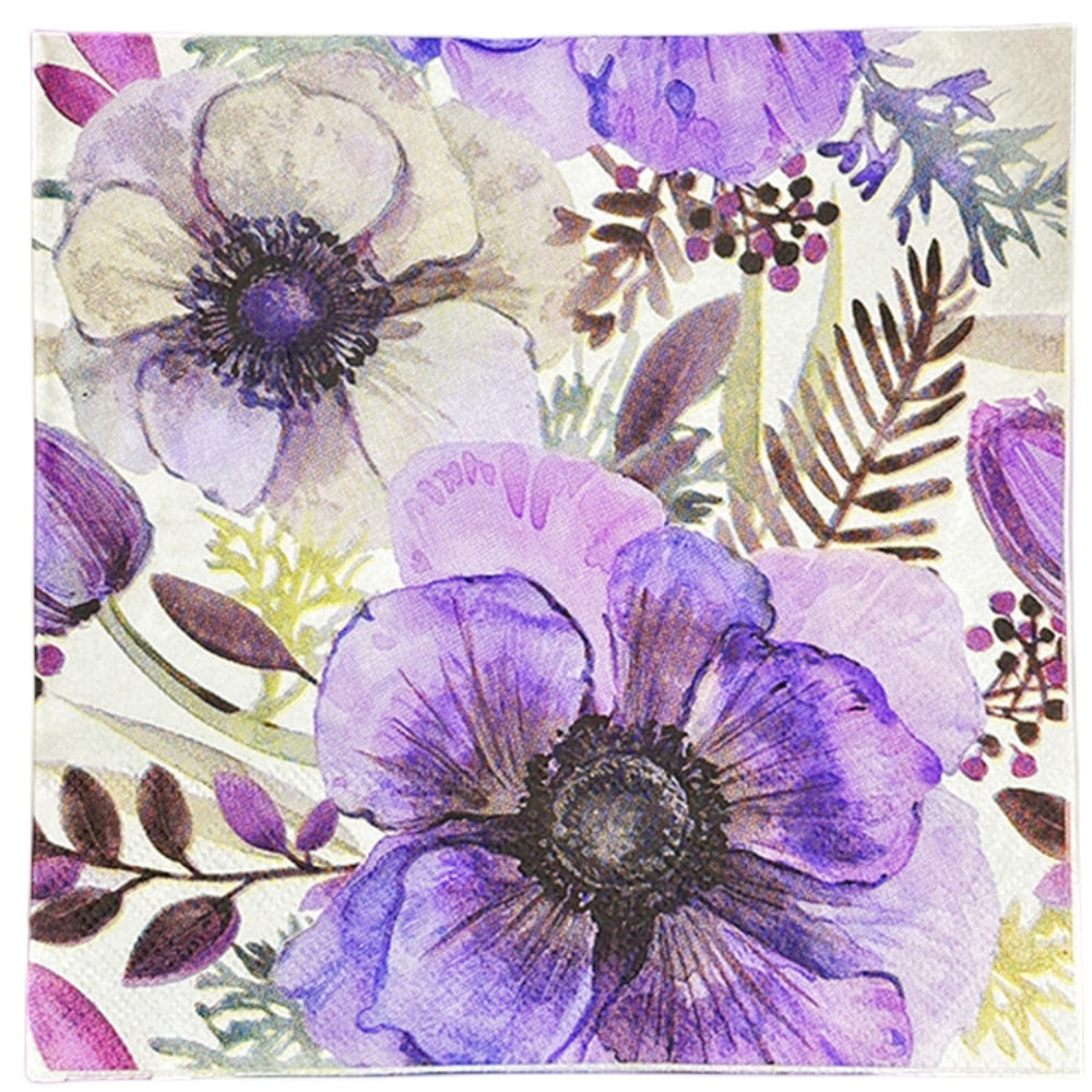 Purple Flower Vintage Decoupage Papers, 33 cm x 33 cm, 20 Pieces