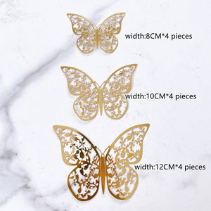 Golden Butterfly Decorations, Various Designs, 12-Piece Sets