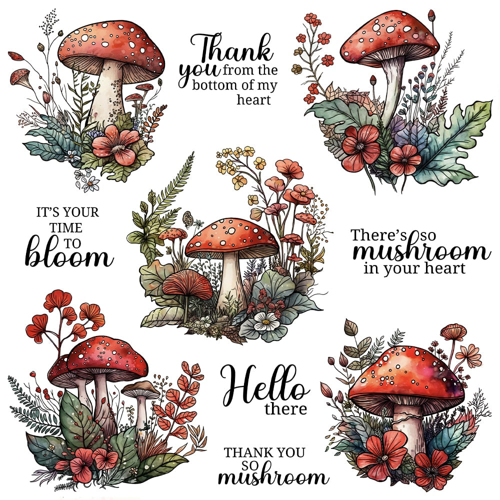 Back to Nature Cute Mushrooms Transparent Stamps, Stamp and Die Set (please order items separately)