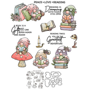 Gnomes Enjoy Reading Transparent Stamps, Stamp and Die Set (please order items separately)