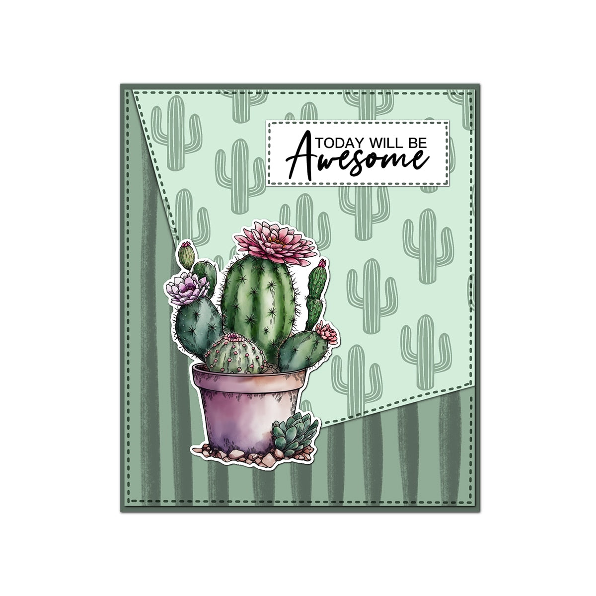 Charming Potted Cactus Plants Transparent Stamps, Stamp and Die Set (please order items separately)