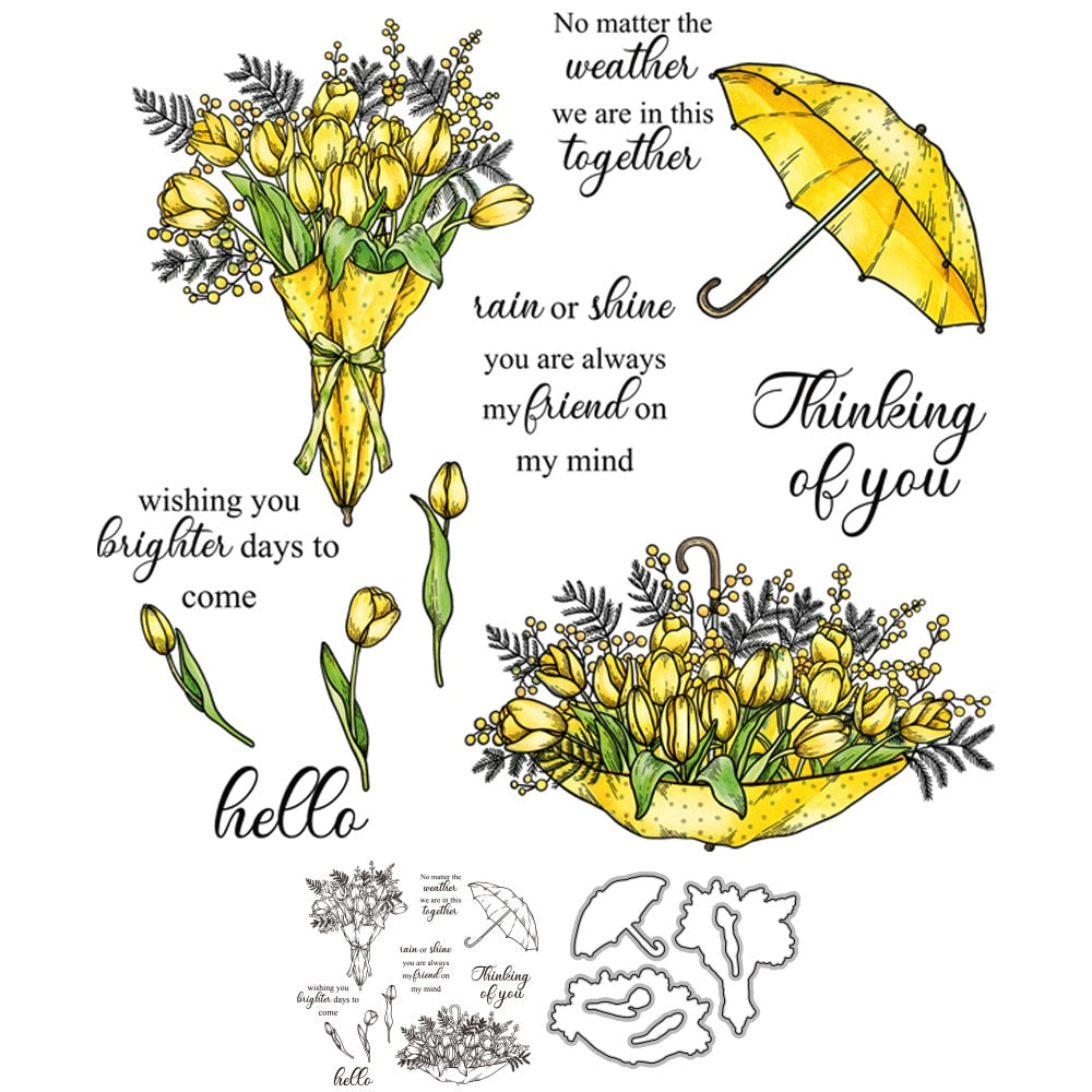 Umbrella with Flowers Transparent Stamps, Stamp and Die Set (please order items separately)