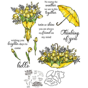 Umbrella with Flowers Transparent Stamps, Stamp and Die Set (please order items separately)