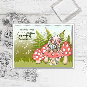 Gnomes Enjoy Reading Transparent Stamps, Stamp and Die Set (please order items separately)