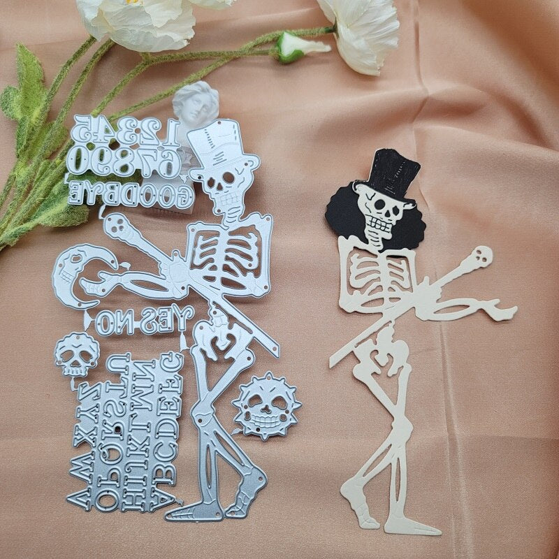 Scary Halloween Skeleton with Words and Numbers Metal Cutting Die, 11.7 cm x 19 cm/4.60 in x 7.48 in