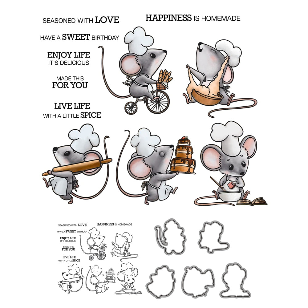 Cute Mouse Chef Transparent Stamp and Die Set