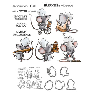 Cute Mouse Chef Transparent Stamps, Stamp and Die Set (please order items separately)