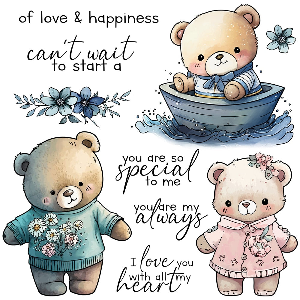 Sweet Teddy Bears Transparent Stamps, Stamp and Die Set (please order items separately)