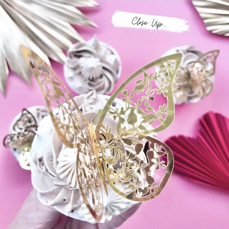 Golden Butterfly Decorations, Various Designs, 12-Piece Sets