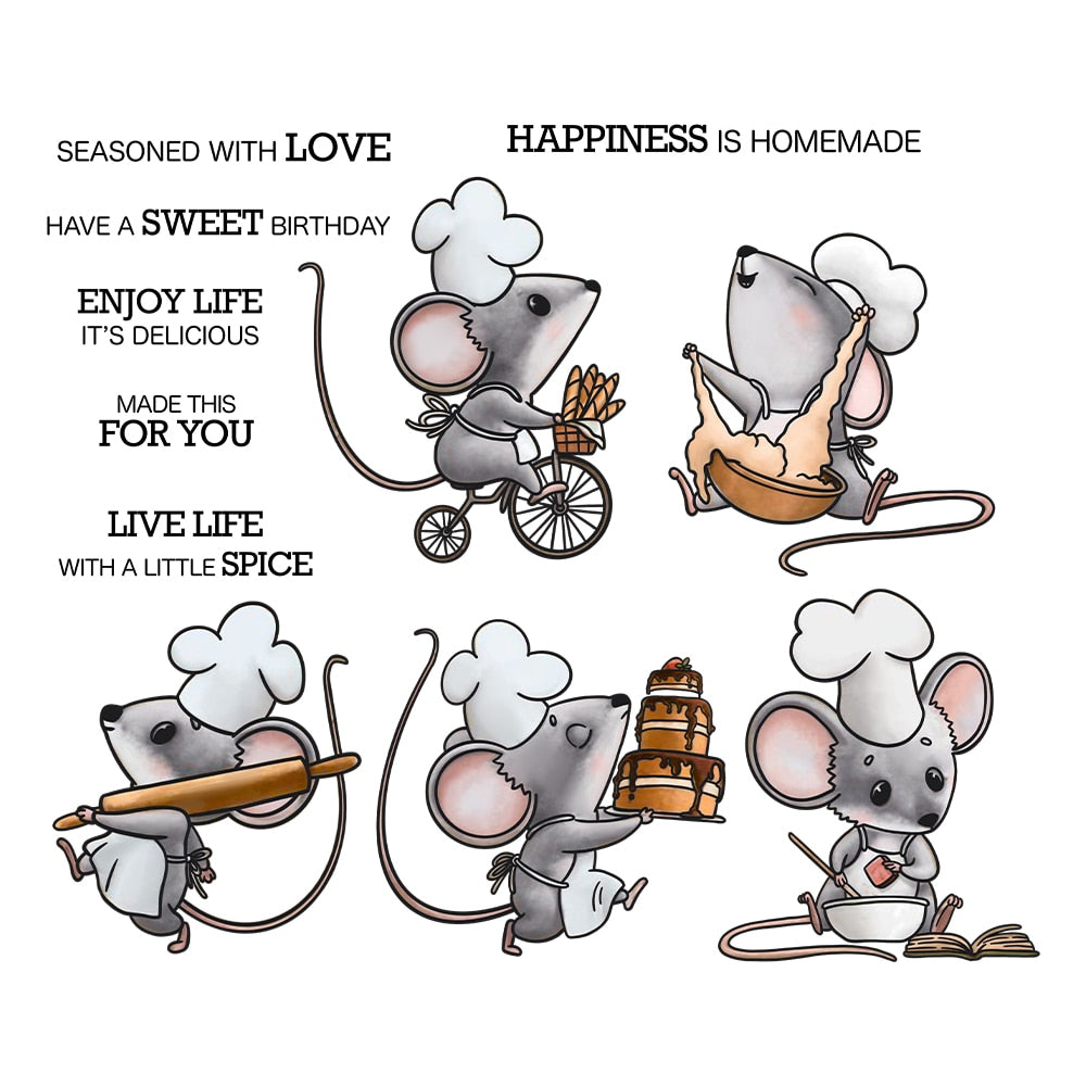 Cute Mouse Chef Transparent Stamps, Stamp and Die Set (please order items separately)