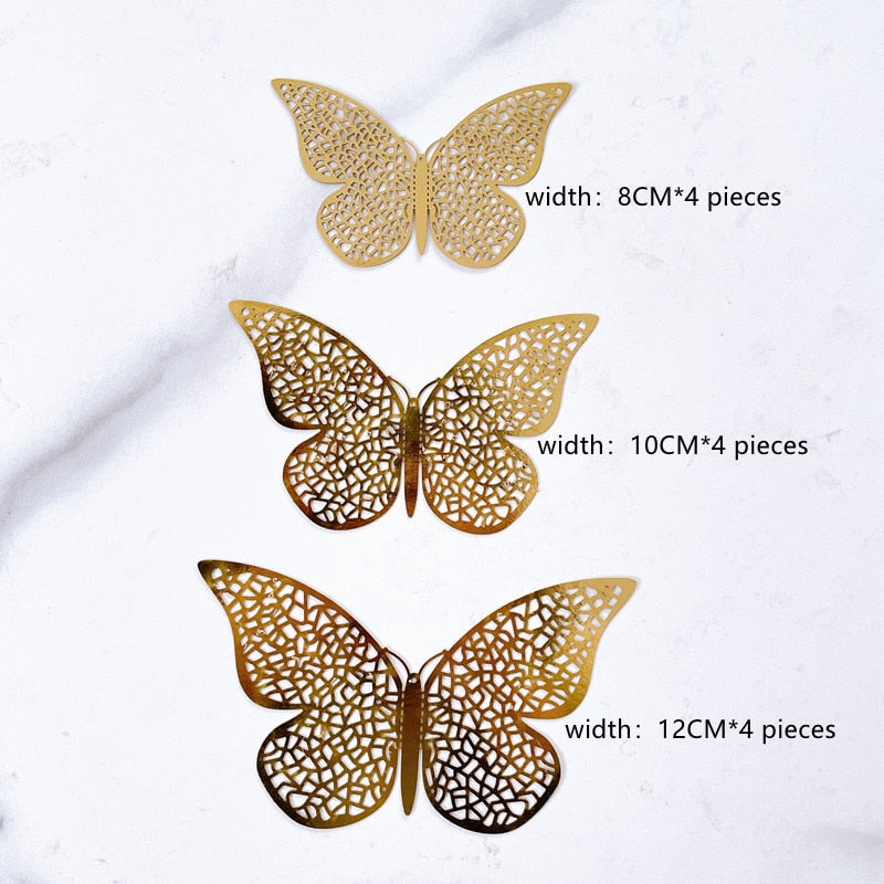 Golden Butterfly Decorations, Various Designs, 12-Piece Sets