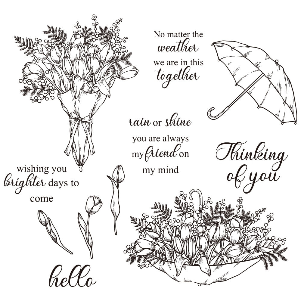 Umbrella with Flowers Transparent Stamps, Stamp and Die Set (please order items separately)