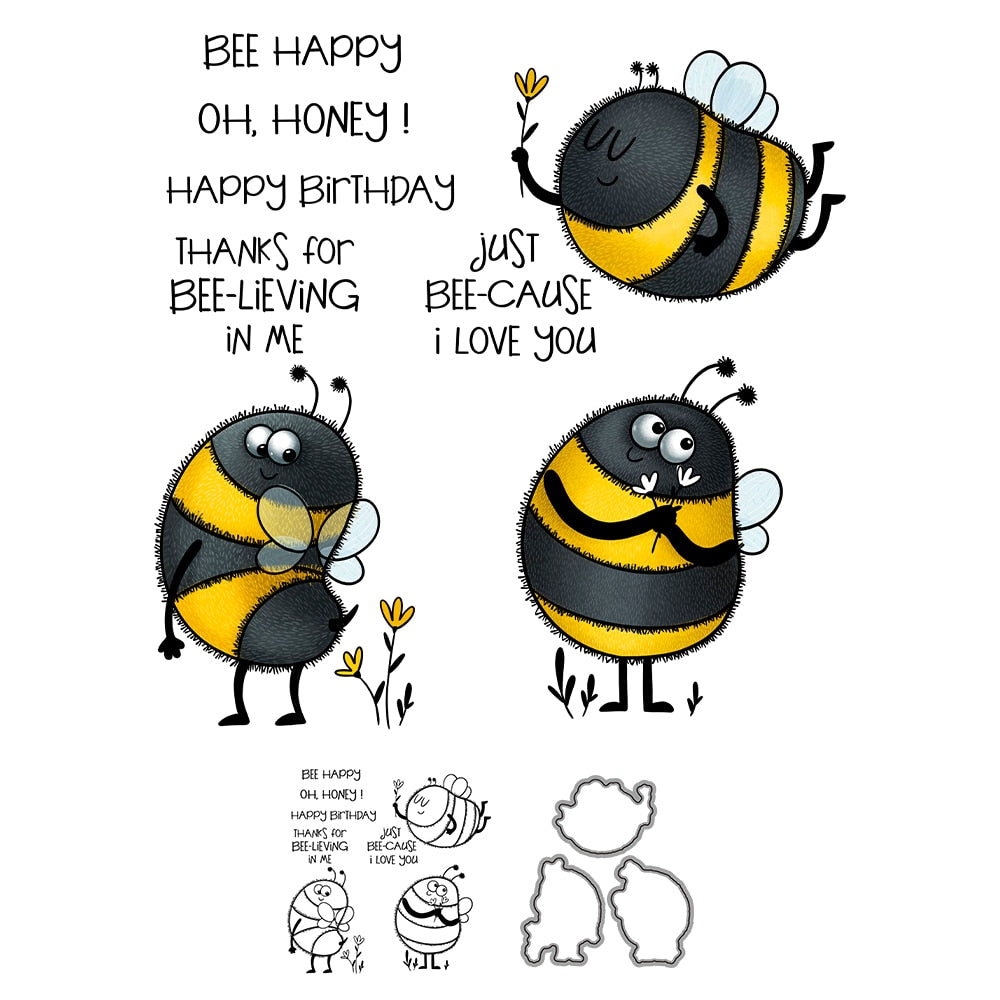 Cute Cartoon Bees Transparent Stamps, Stamp and Die Set (please order items separately)