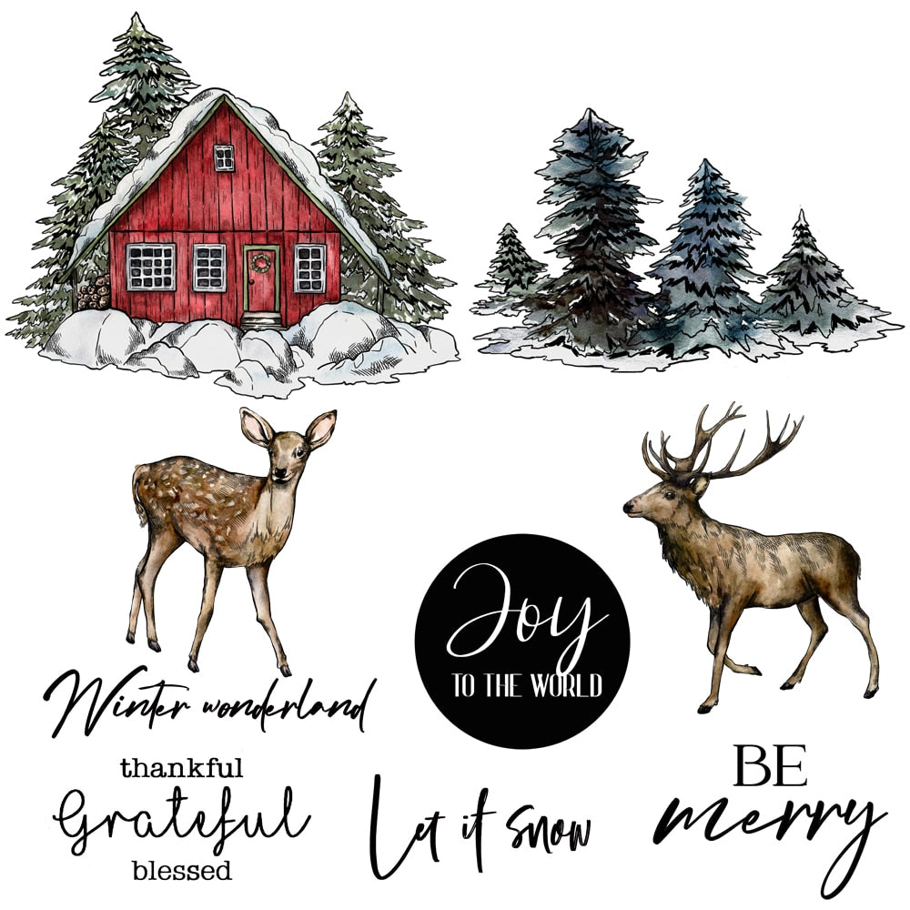 Christmas Reindeer Winter Scene Transparent Stamps, Stamp and Die Set (please order items separately)