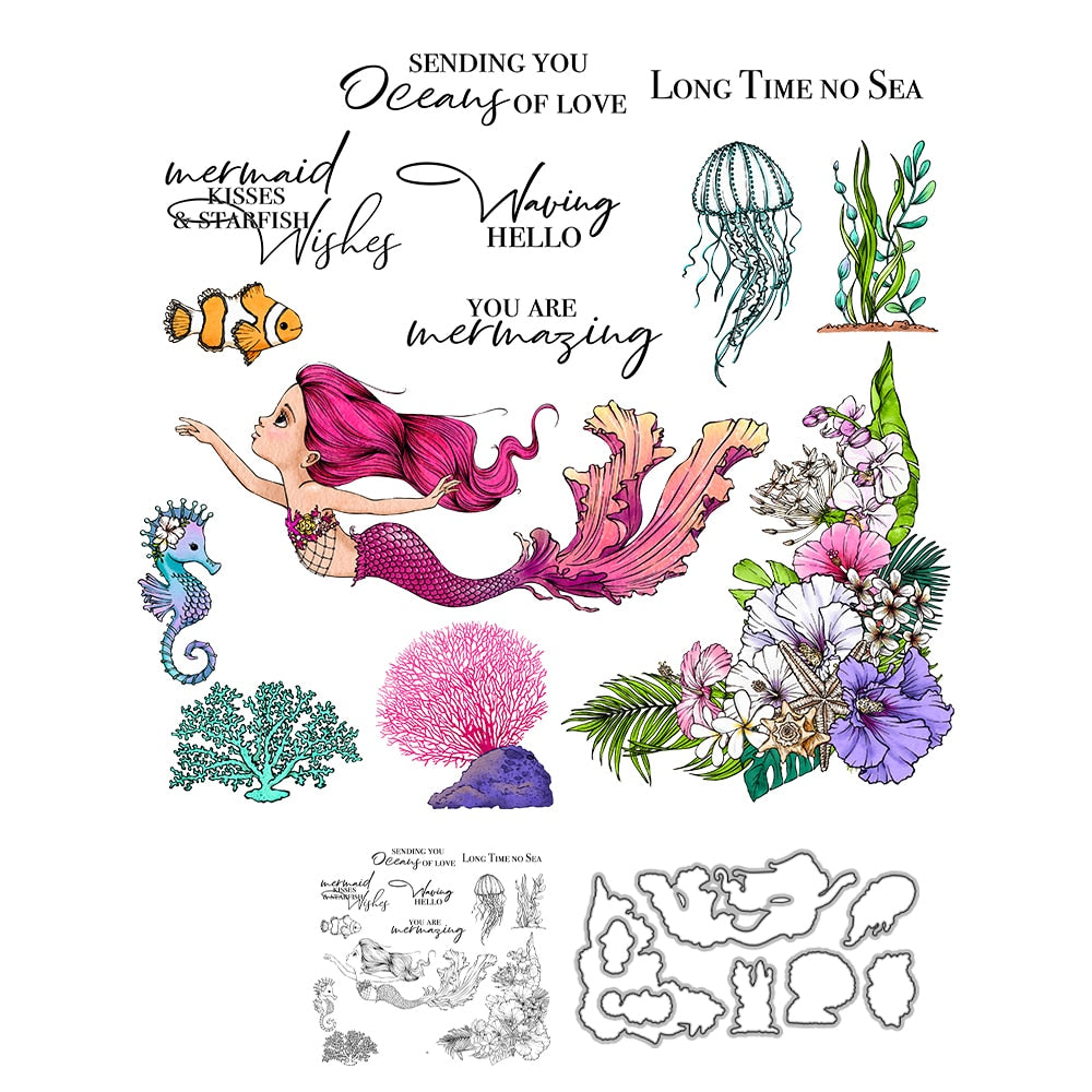 Beautiful Sea Life Transparent Stamps, Stamp and Die Set (please order items separately)