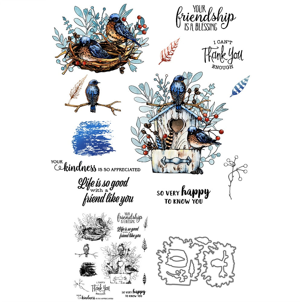 Birds of Friendship Transparent Stamps/Metal Cutting Die Set (please order items separately)