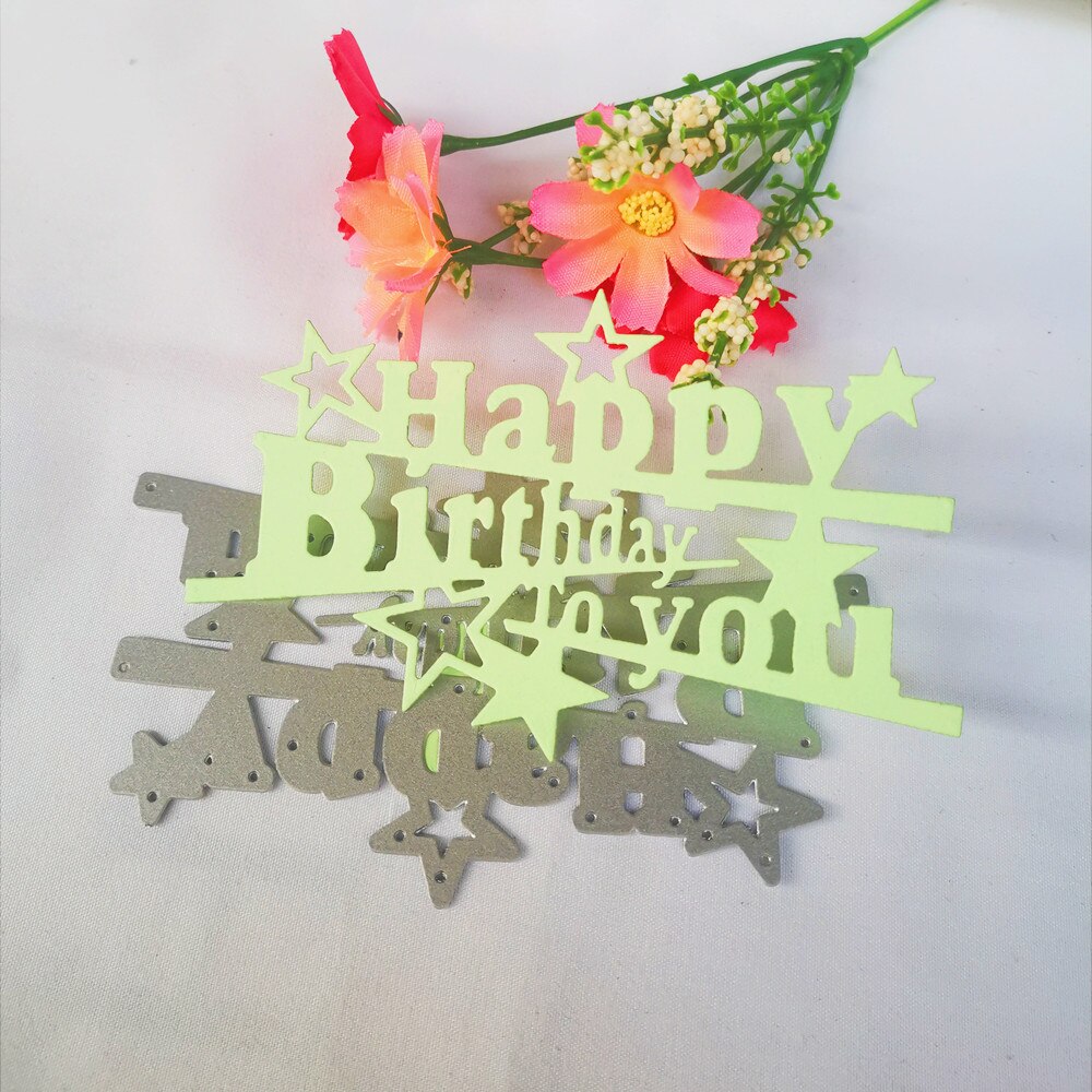 Happy Birthday To You With Stars Metal Cutting Die, 10.6 cm x 6.5 cm/4.17 in x 2.55 in