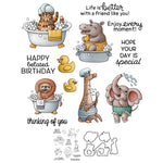 Funny Animals at Bath Time Transparent Stamps, Stamp and Die Set (please order items separately)