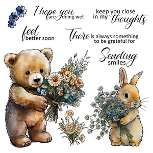 Bear and Bunny Sending Flowers Transparent Stamps, Stamp and Die Set (please order items separately)