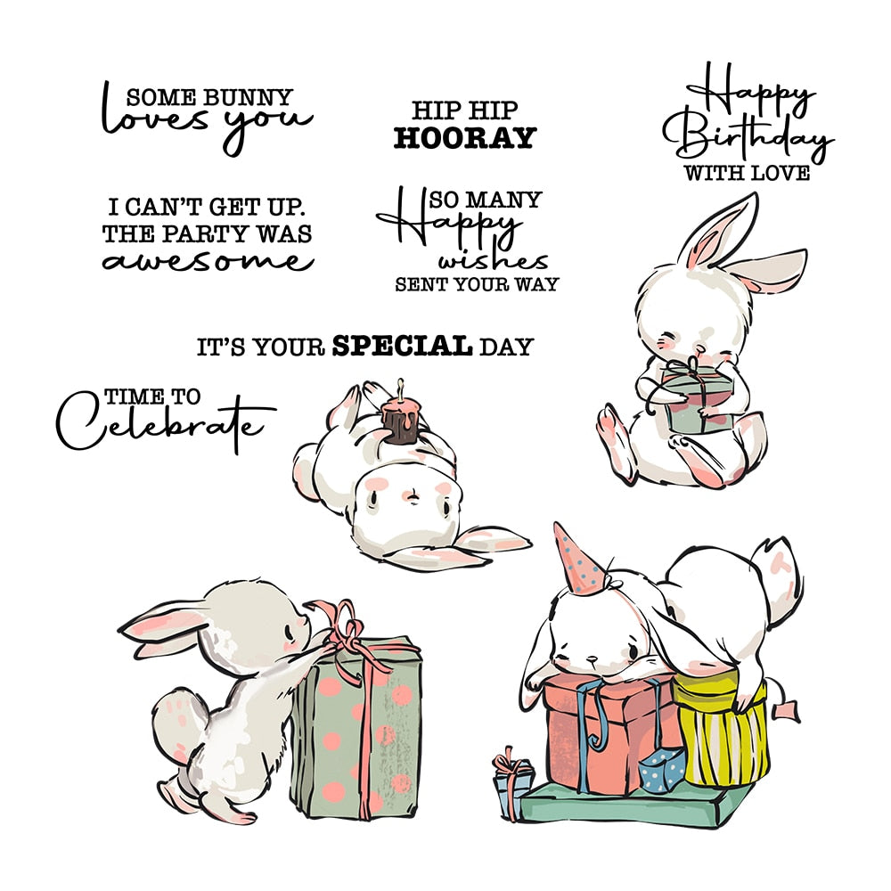 Bunny with Birthday Gifts Transparent Stamps, Stamp and Die Set (please order items separately)