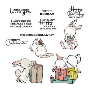 Bunny with Birthday Gifts Transparent Stamps, Stamp and Die Set (please order items separately)