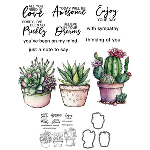 Charming Potted Cactus Plants Transparent Stamps, Stamp and Die Set (please order items separately)