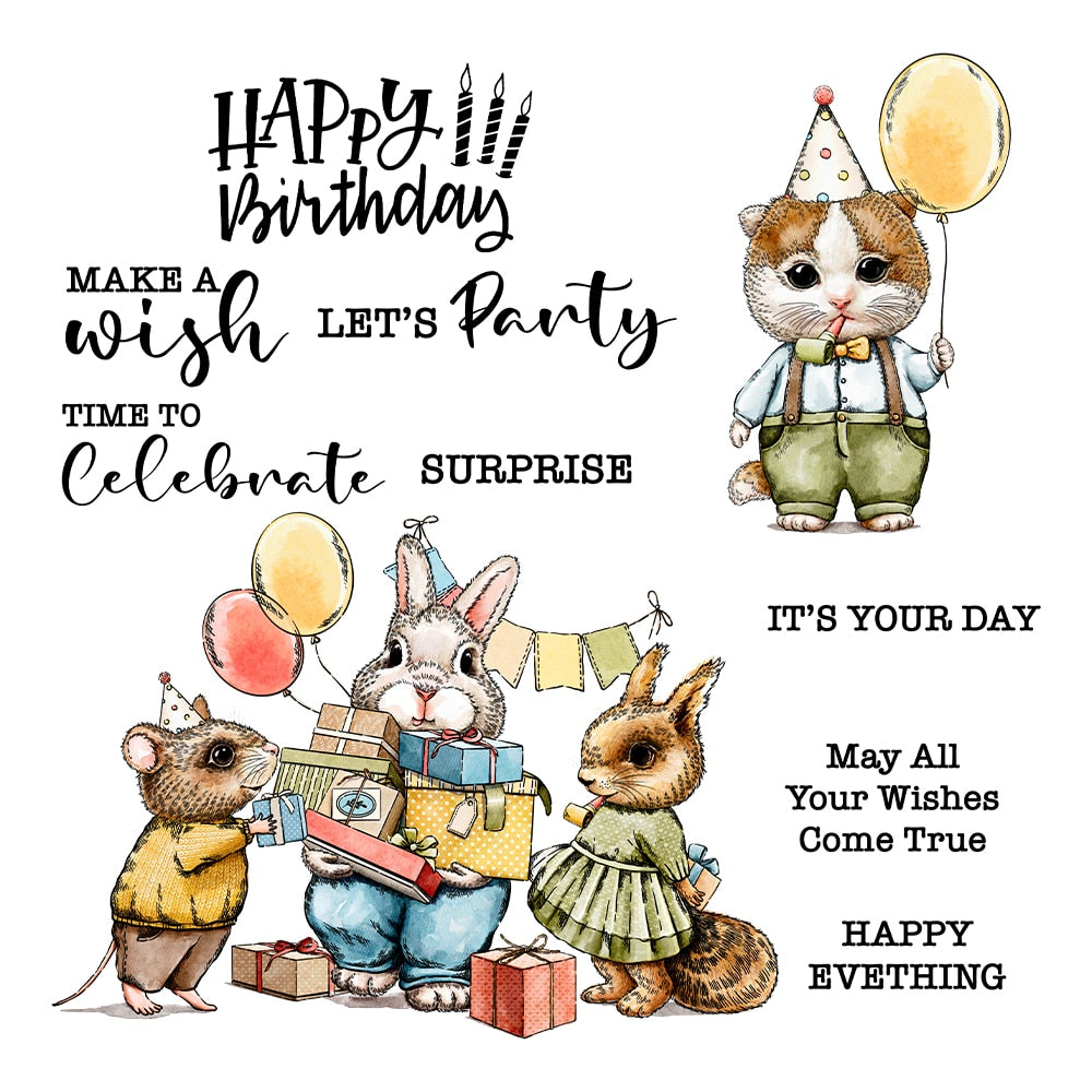 Happy Birthday Animals Transparent Stamps, Stamp and Die Set (please order items separately)