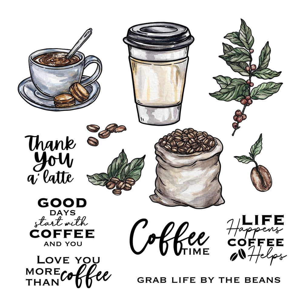 Coffee Time Transparent Stamps, Stamp and Die Set (please order items separately)