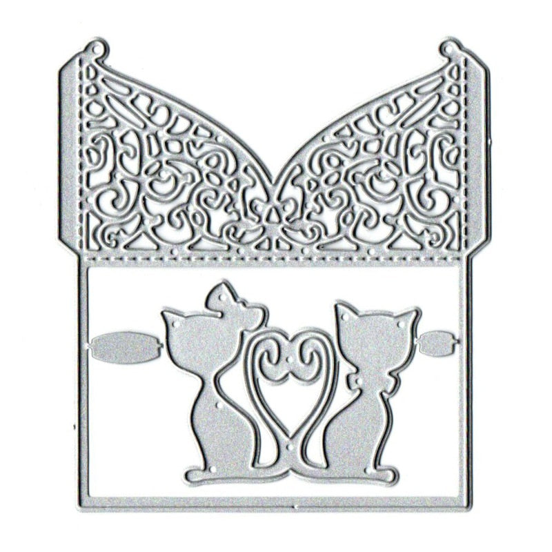 Envelope Shape/Cat Metal Cutting Die, 9.4 cm x 8.6 cm/3.70 in x 3.38 in