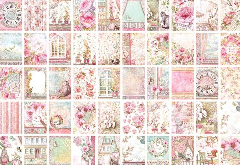 Vintage-Style Patterned Paper, Various Designs, 50 Patterns, 100 Sheets, 13.7 cm x 9.4 cm