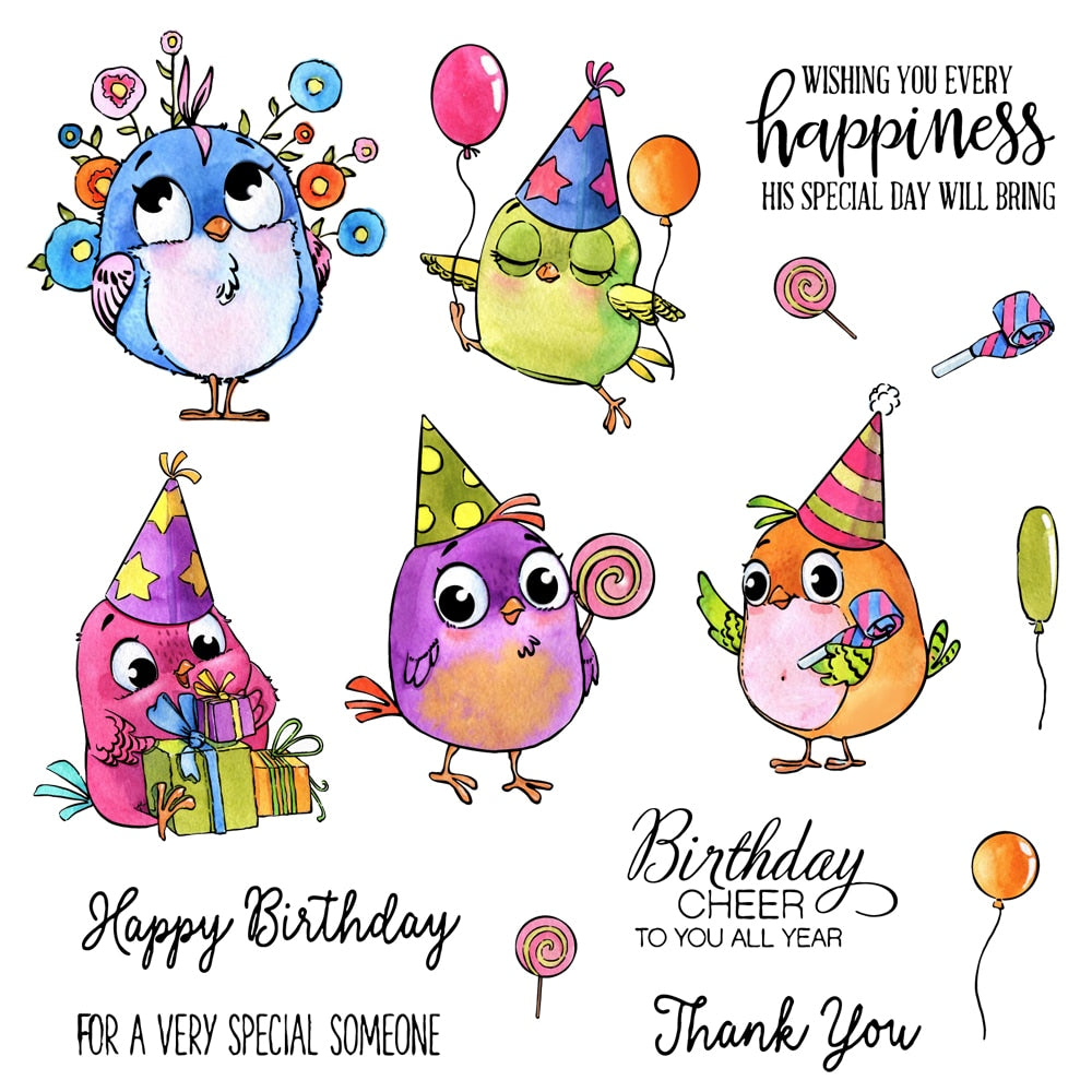 Little Birdie Birthday Transparent Stamps, Stamp and Die Set (please order items separately)