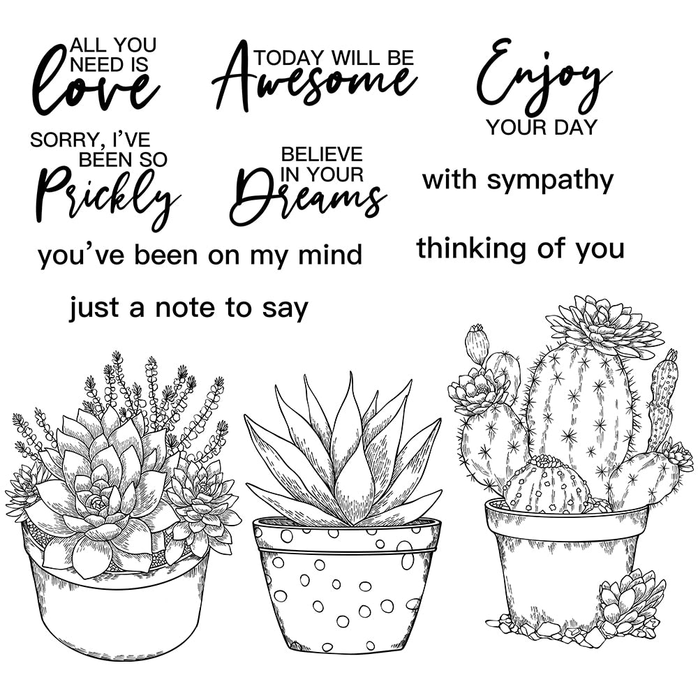 Charming Potted Cactus Plants Transparent Stamps, Stamp and Die Set (please order items separately)