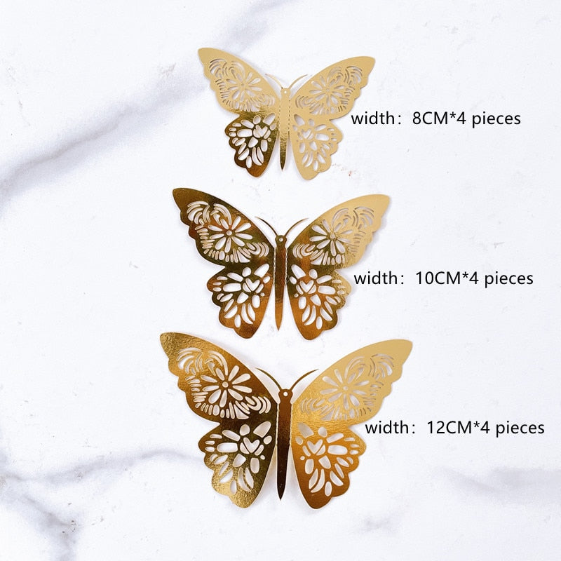 Golden Butterfly Decorations, Various Designs, 12-Piece Sets