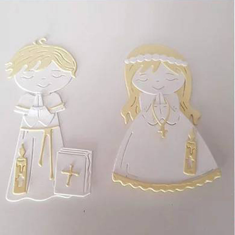 First Communion Girl/Boy Metal Cutting Dies, 7.2cm x 9.0cm/4.21 in x 4.53 in - Craft World 