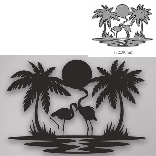 Flamingo/Palm Tree Holiday Scene Metal Cutting Die, 11.2 cm x 8 cm/4.4 in x 3.14 in - Craft World