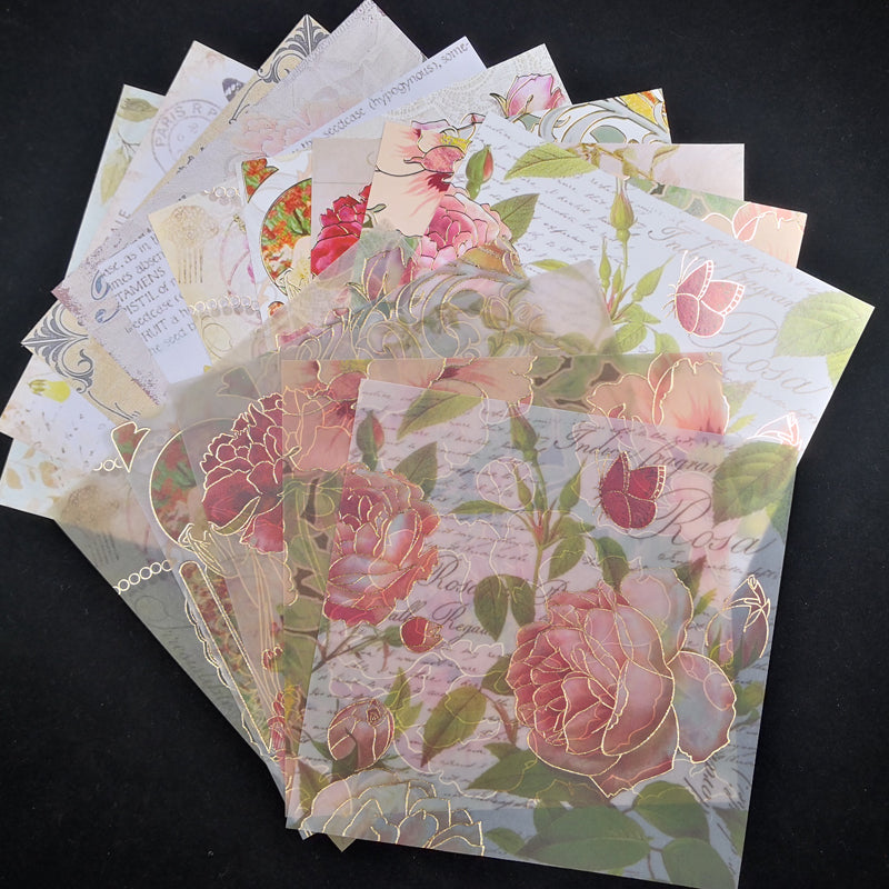 Vintage Background Flower Vellum Papers, 13 cm x 13 cm, 15 Pieces - Craft World 