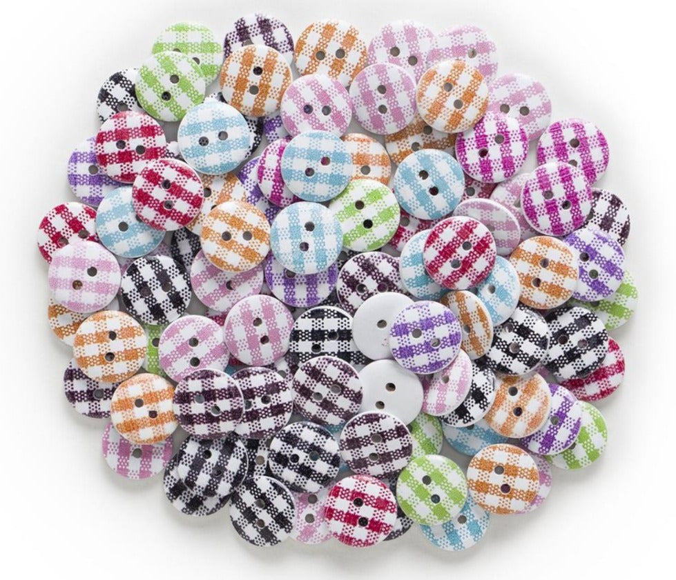 Patterned Round Wooden Buttons, 2 Holes, 50 Pieces - Craft World