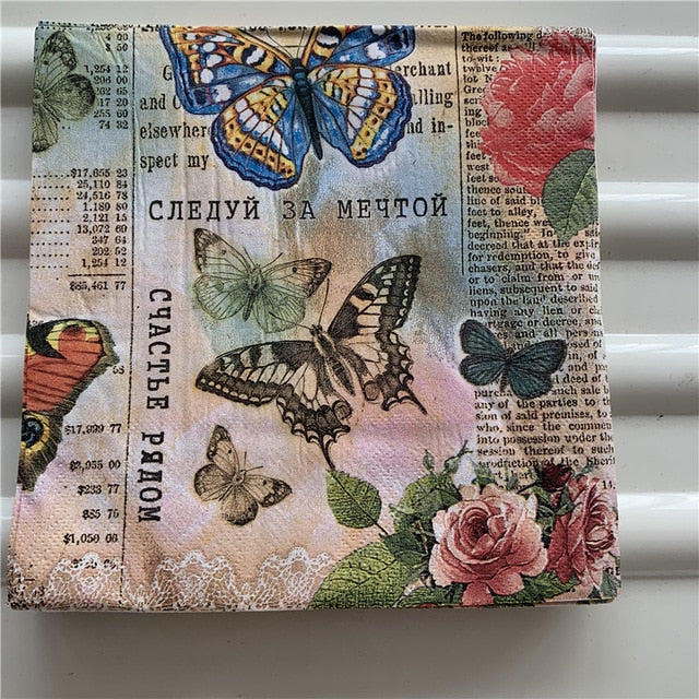 Decoupage Butterfly Napkin Paper, Various Designs, 16.5 cm x 16.5 cm, 20 Pieces, - Craft World