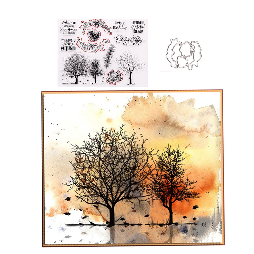 Autumn Trees Transparent Stamps, 22.5 cm x 17 cm, Metal Cutting Die 7 cm (please order die and stamps separately) - Craft World