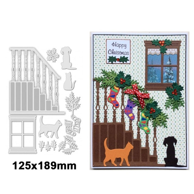 Festive Christmas Staircase Scene Metal Cutting Die, 12.5 cm x 18.9 cm/4.92 in x 7.44 - Craft World