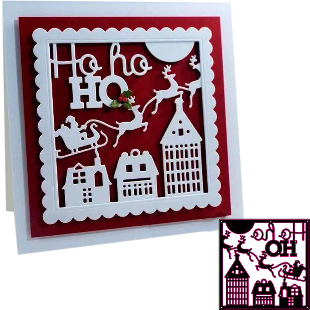 Ho, Ho Ho, Village/Reindeer Christmas Metal Cutting Die, 9.2 cm x 9.2 cm/3.6 in x 3.6 in - Craft World