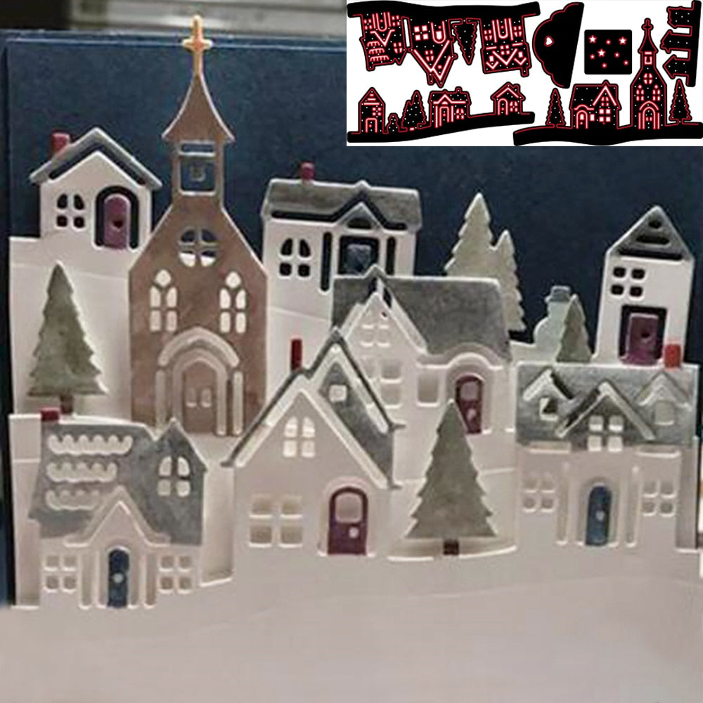 Christmas Church/Street Scene Metal Cutting Die, 19.5 cm x 8 cm/7.67 in x 3.14 in - Craft World