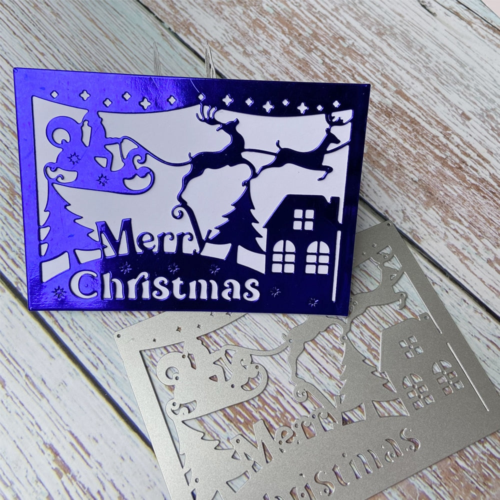 Merry Christmas/Reindeer Scene Metal Cutting Die, 12.7 cm x 9.1 cm/5 in x 3.58 in - Craft World