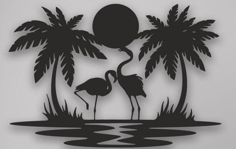 Flamingo/Palm Tree Holiday Scene Metal Cutting Die, 11.2 cm x 8 cm/4.4 in x 3.14 in - Craft World